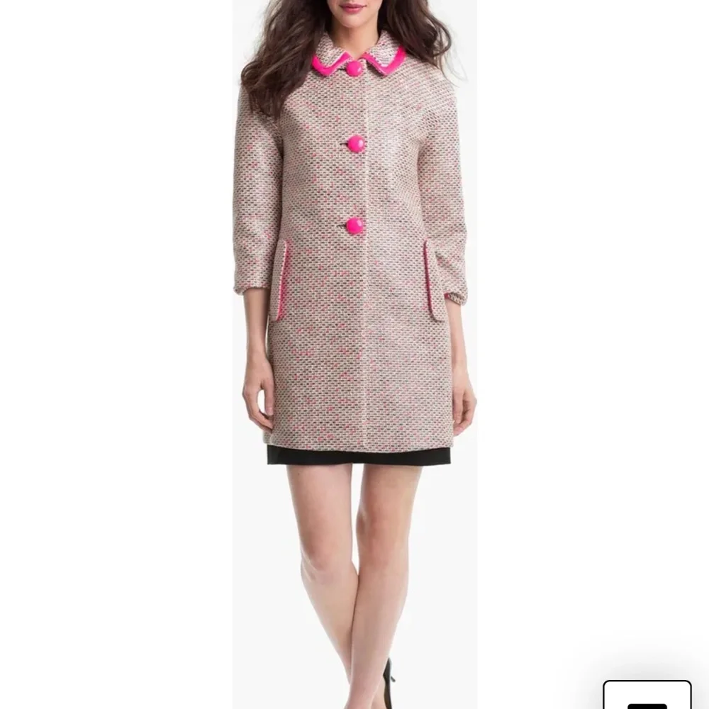 KATE SPADE Carrie’s Pink Tweed Coat With Hot Pink Buttons Size 4